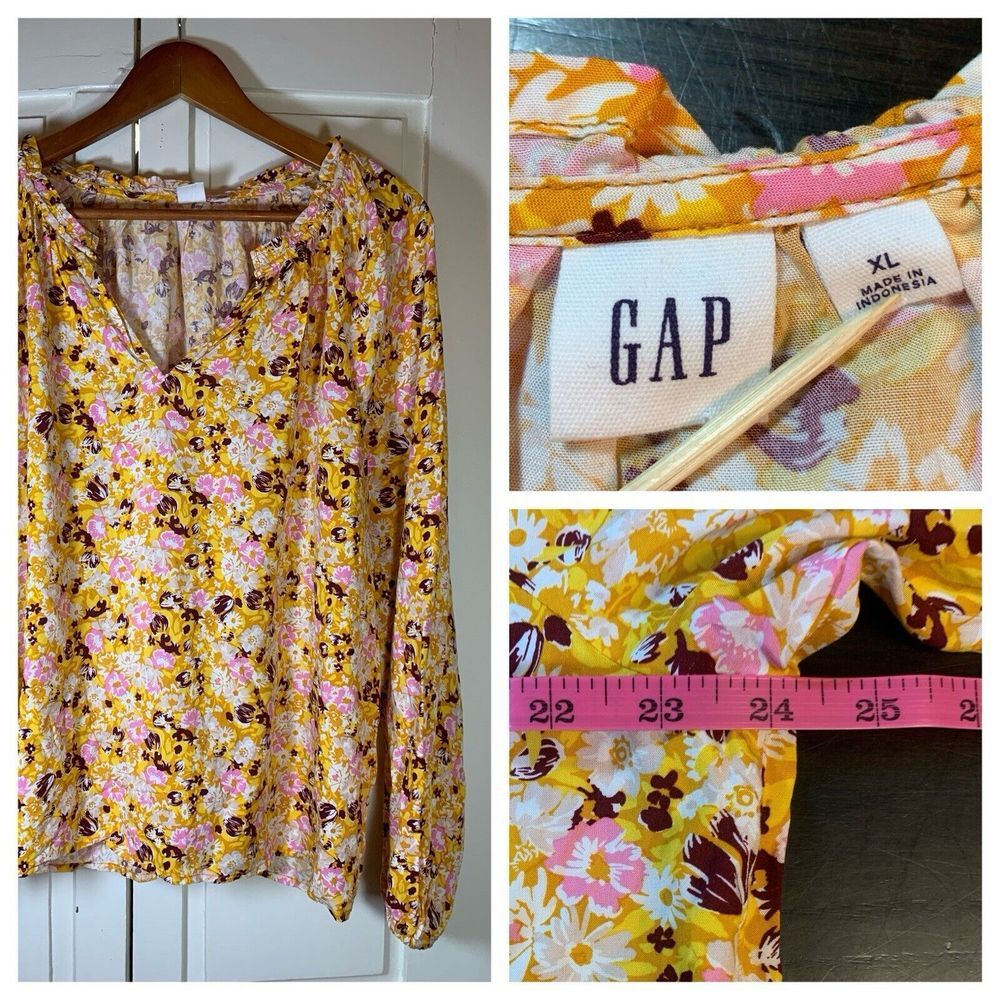 Gap Cottage Peasant Blouse Top Women XL‎ Floral Ruffle Boho Bloomcore Flowy